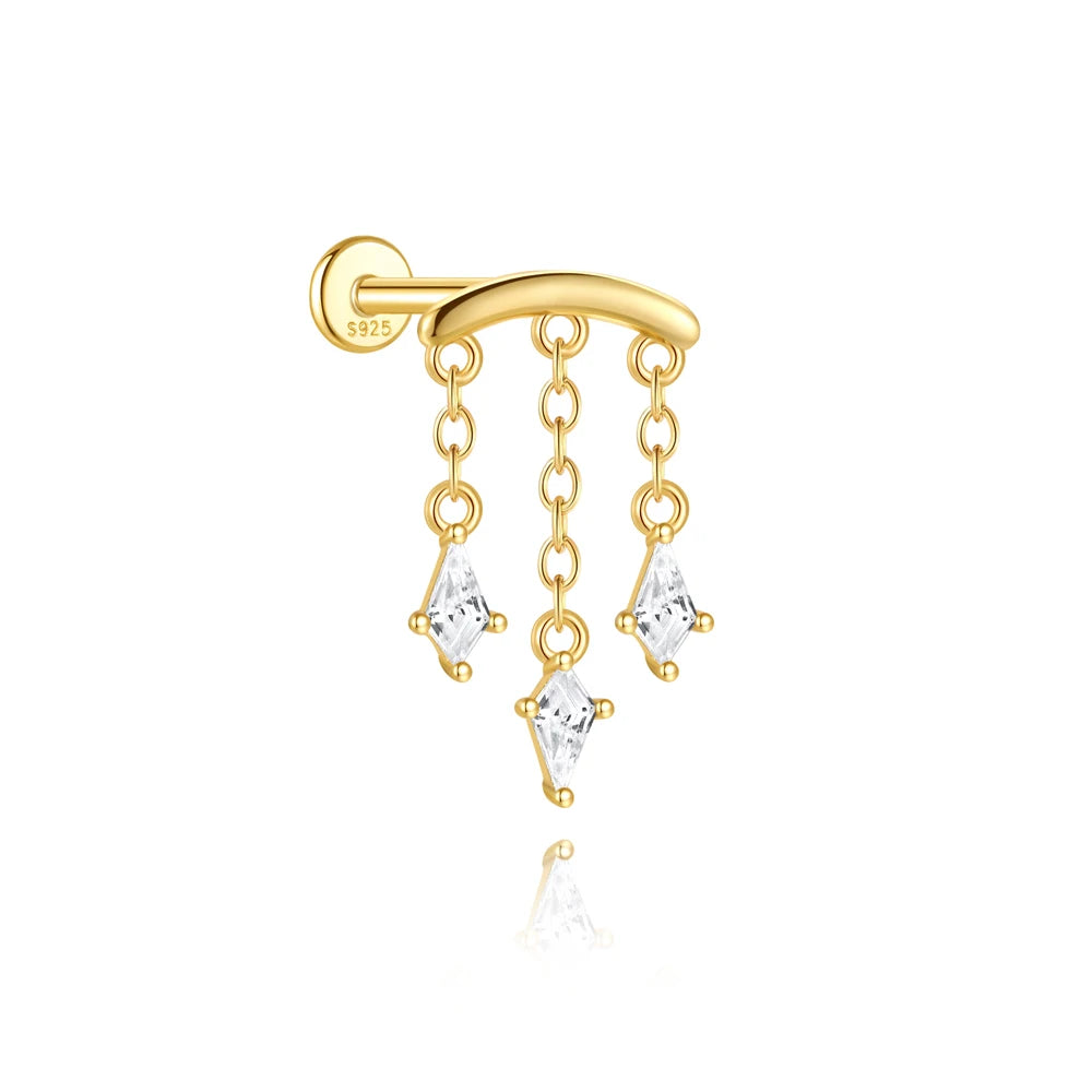 CANNER 1PC 925 Sterling Silver Eight-pointed Star CZ Piercing Earring For Women Ins Tassel Chain Stud Earring Party Fine Jewelry