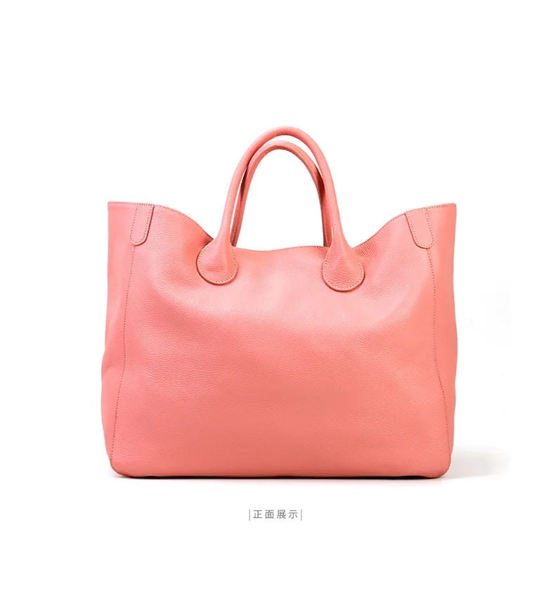 Roomy Women Bag Genuine Leather Handbag Luxury Cowhide Casual Tote Thick Real Natural Leather Bucket Shopper Daily Bag Big Purse