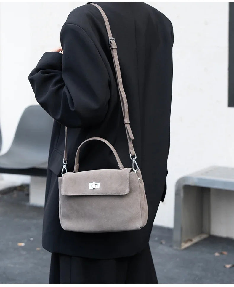 2026 NEW Autumn winter women's Natural Suede leather Crossbody Bag luxury designer Genuine Leather commuting messenger bag