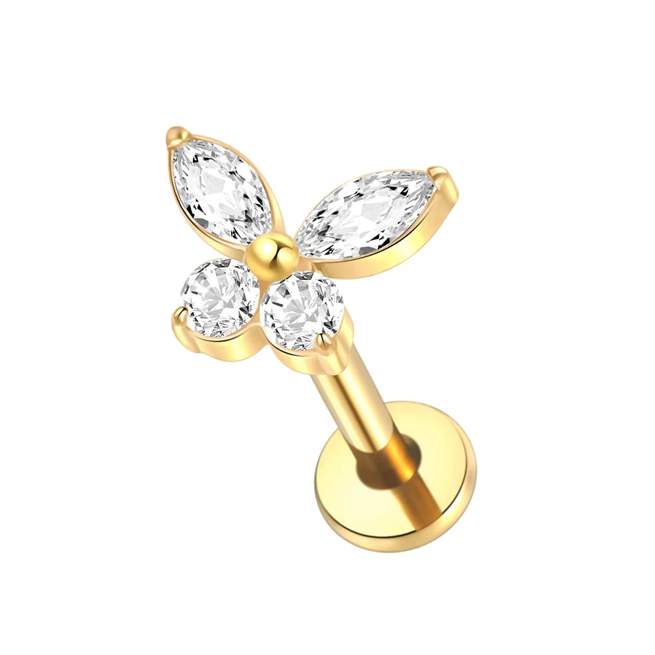 1Pc Titanium Ear Cartilage Stud Earrings for Women Internal Thread Zircon Flower Ear Lobe Tragus Helix Lip Rings Jewelry 16G