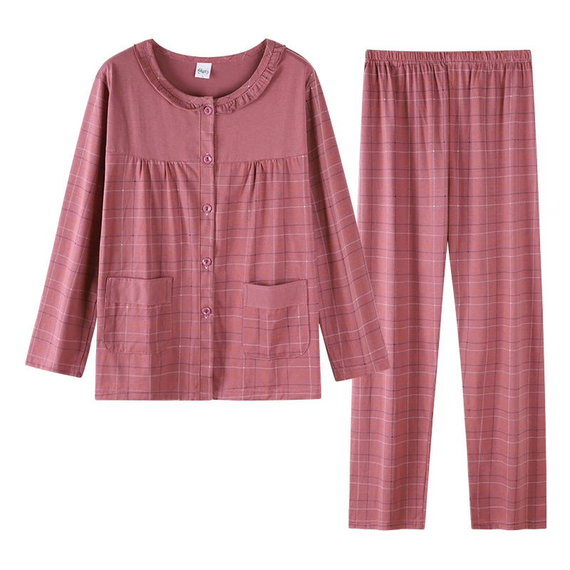 Women Small Flower Pajamas Set Big Yards Pijamas Mujer Autumn Sweet Cute Princess Long Sleeve Cardigan O-Neck Nightwear Homewear