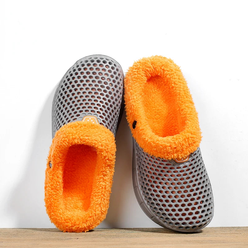 Winter Couple Fuzzy Slippers Women Men, Warm Fur Lined Mule House Shoes for Indoor Outdoor Cozy Comfortable Non-Slip Soft Slippe