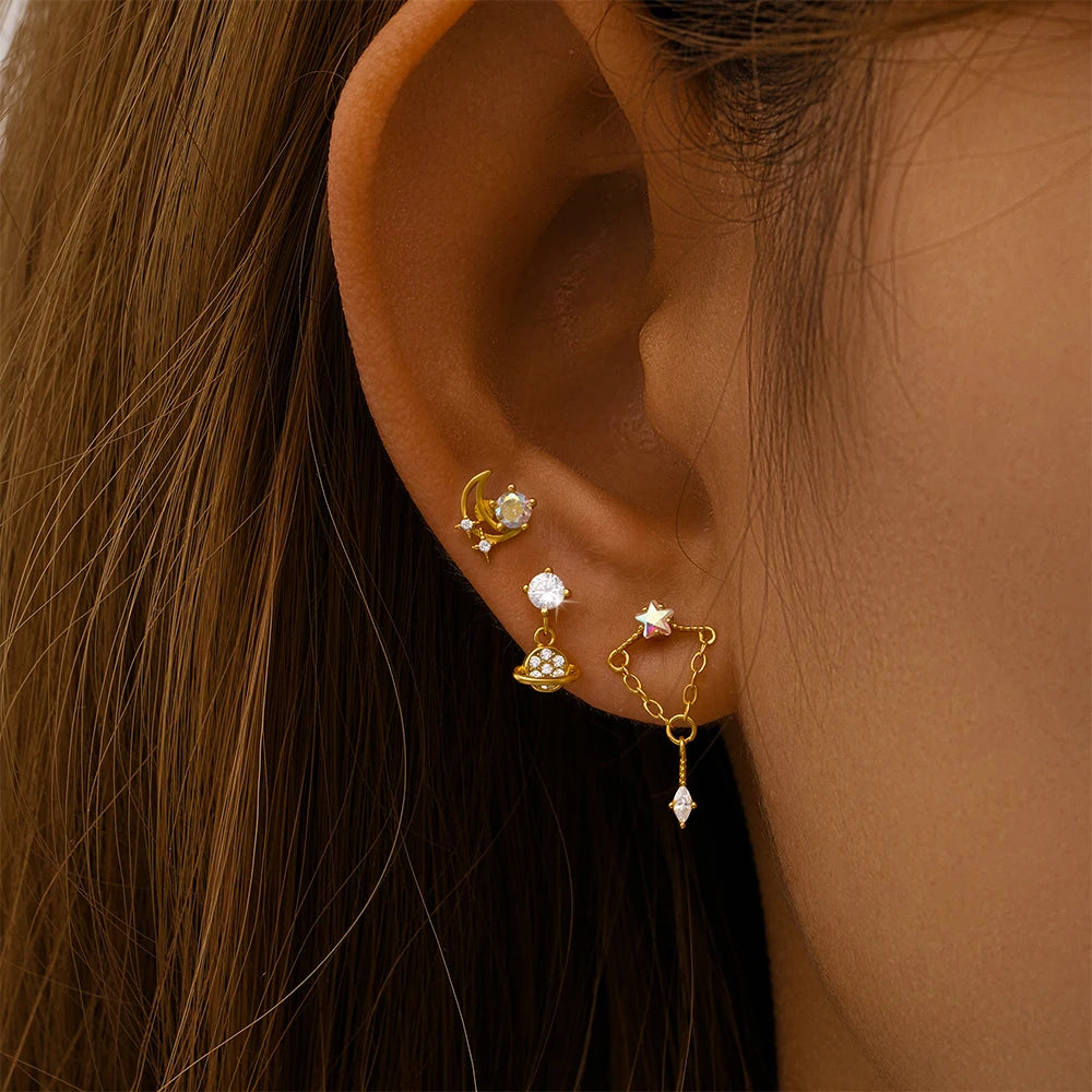 AIDE Heart Round Ball Flat Helix Piercing Earring 925 Sterling Silver Ear Studs Geometric Zircon Exquisite Trinket Studs Aretes