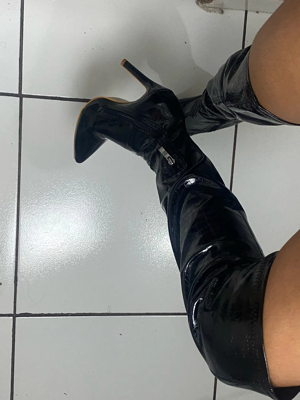 Aneikeh White Sexy Over-the-Knee Side Zipper Slip-On Pointed Toe Shoes NEW Fashion Striped Thin Heels Ladies Boots 2025 Spring