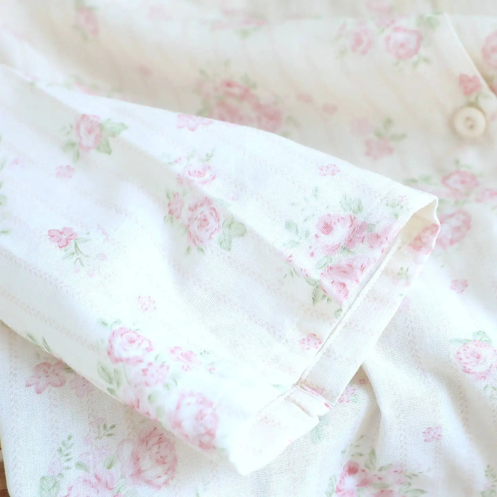 2026 New Spring/Summer Women's Pajama Set 100%Cotton Gauze Fresh Flower Collar Long Sleeve Two Piece Set Thin Loose Home Clothes
