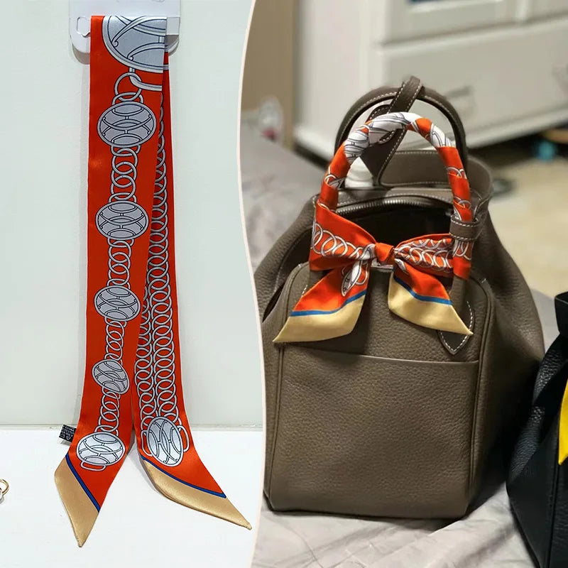 New 2025 simulated silk wrapped bag strap bag handle silk scarf tied bag ribbon decorative small streamer