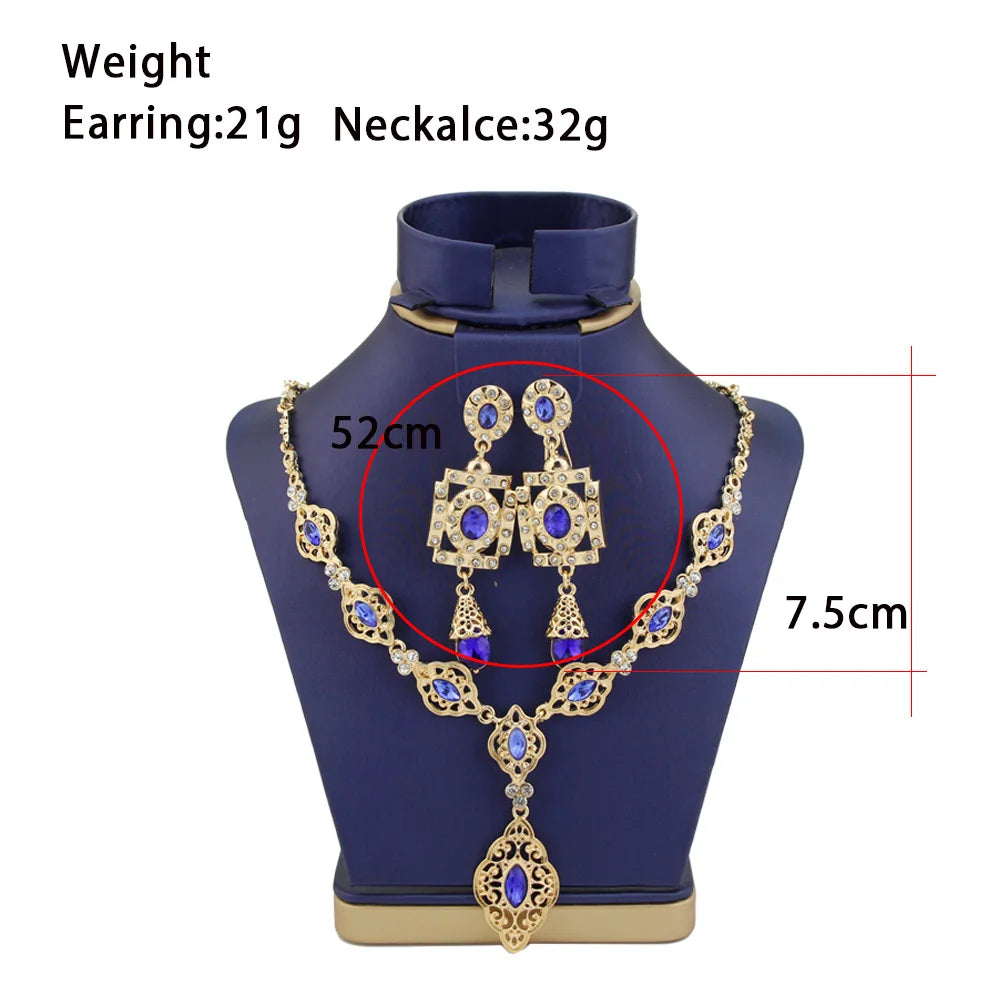 Sunspicems Moroccco Women Jewelry Set Gold Color Crystal Necklace Earring Set Algeria Wedding Jewelry Bride Drop Earring Choker