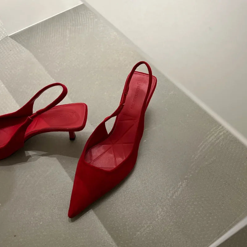 Women's Sexy Red High Heels 2024 New Women's Summer Strappy Sandals Comfortable Pointed Toe Women Sandals Fashion Stiletto Shoes