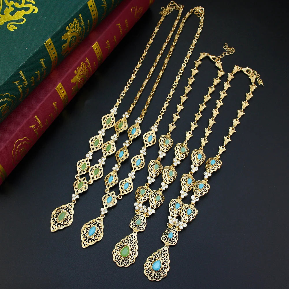 Sunspicems Chic Crystal Pendant Necklace Morocco Wedding Jewelry For Women Algeria Bride Choker Necklace Kaftan Accessories