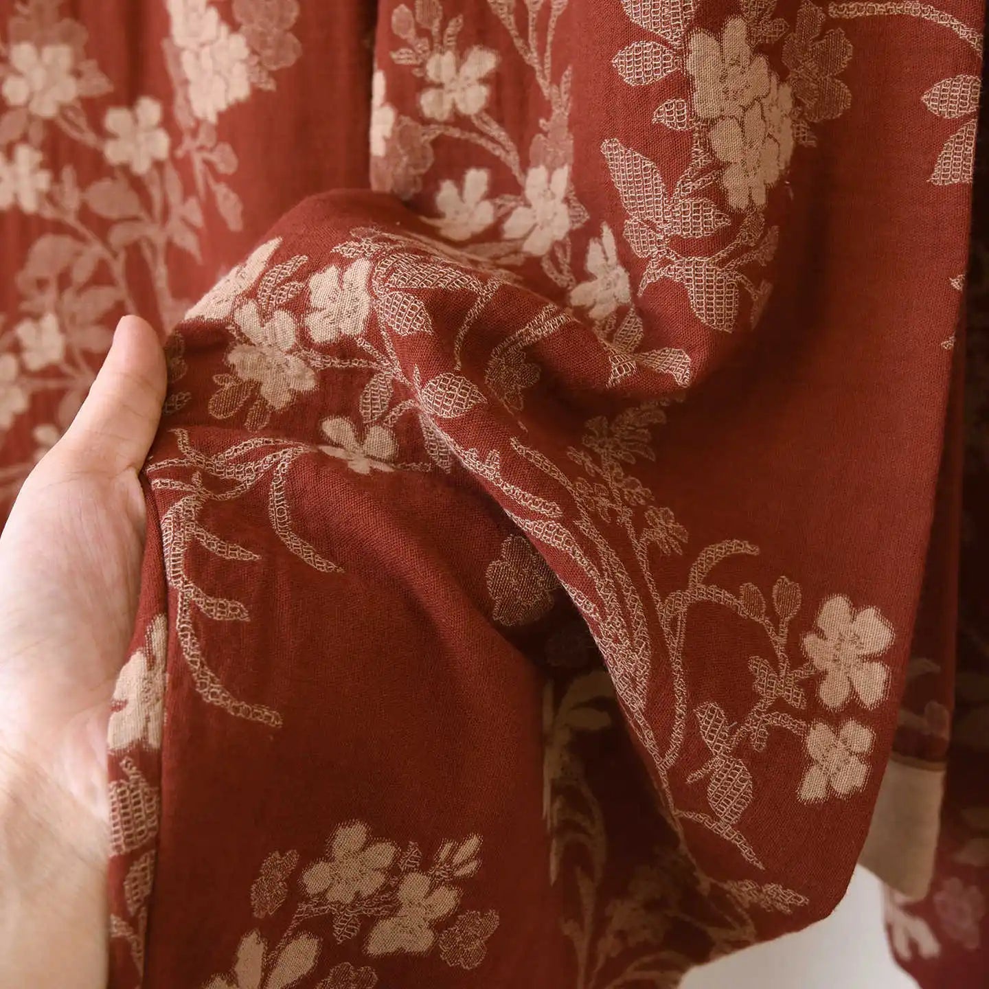 Round Neck Plum Blossom Printing Cotton Color Woven Homewear Women's Pajamas Set National Style Long Sleeve Long Trousers