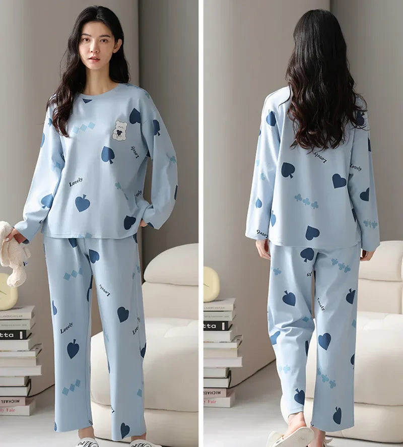 2PCS/Set Ladies Four Seasons Pajamas Long Sleeves Cartoon Casual Student Homewear Girl Giraffe Cute Print Women Sleepwear