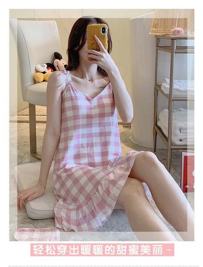New with Bra Pad, Free Eye Mask, Sling, Loose and Cute Cartoon Animal Pajamas, Nightgown Role-playing Sleepwear Women