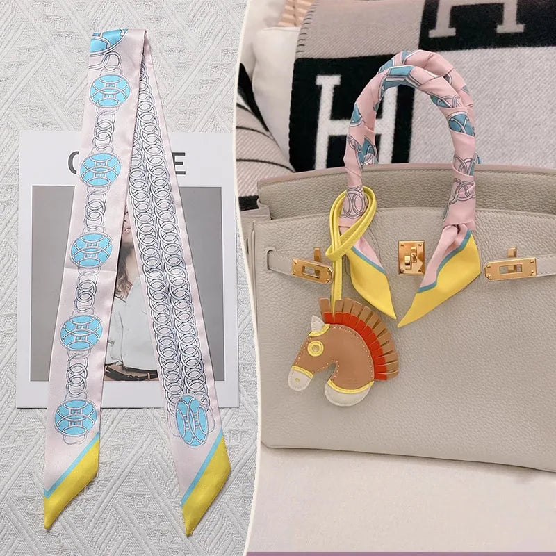 New 2025 simulated silk wrapped bag strap bag handle silk scarf tied bag ribbon decorative small streamer