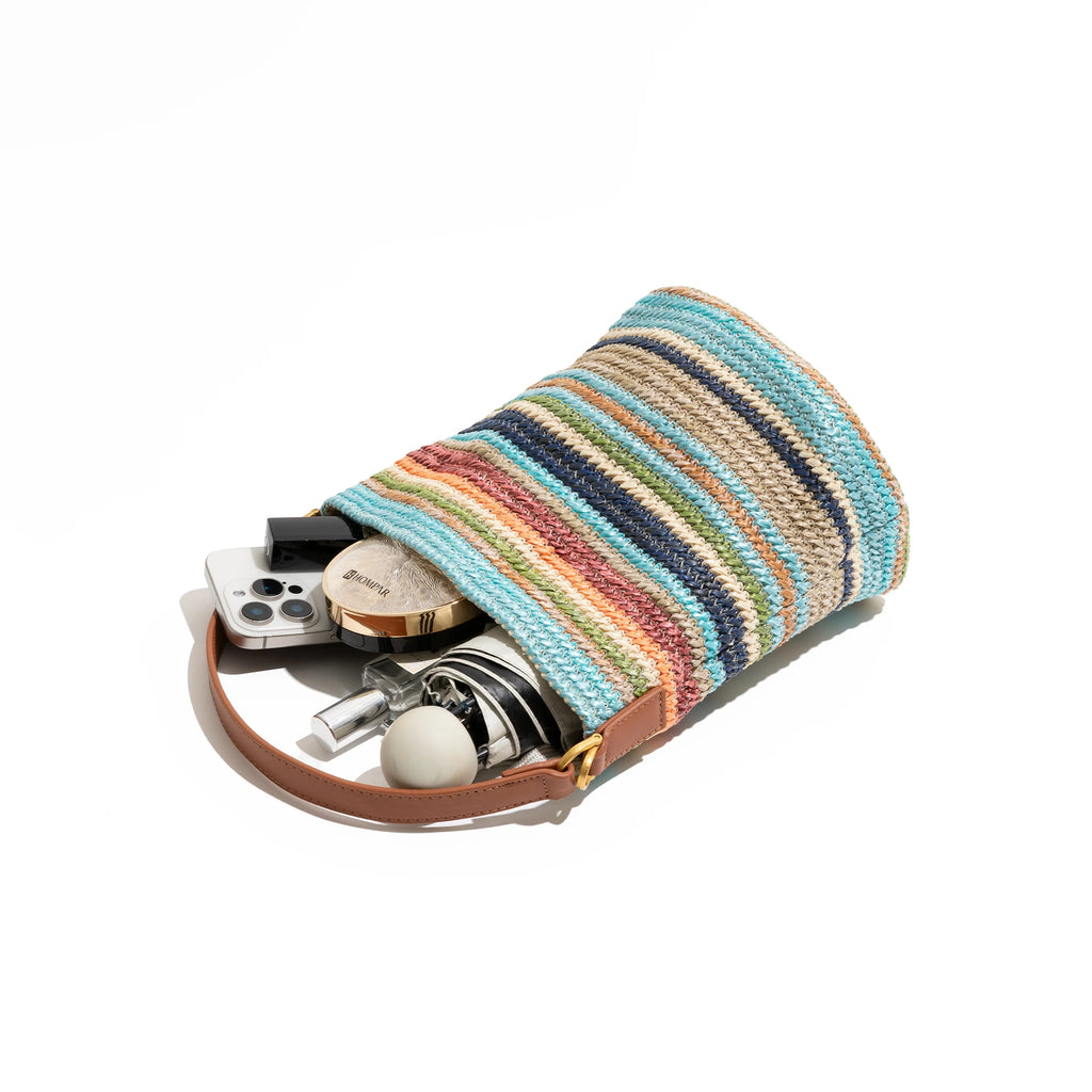 In Stock Colored Striped Tote Bag Leather Top Handle Daily Mobile Phone Wallet Korean Luxury Design Tote Bag Handbag