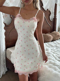 New Women's Lace American-Style Sexy Halter-Neck Nightdress; Patchwork Sexy Floral Figure-Hugging Halter-Neck Nightdress