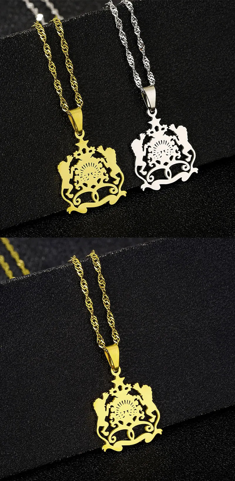2025 Trendy US EU Hot Sale Stainless Steel Morocco Pendant Necklace Unisex Couple Ethnic Style Patriotic Jewelry Gift