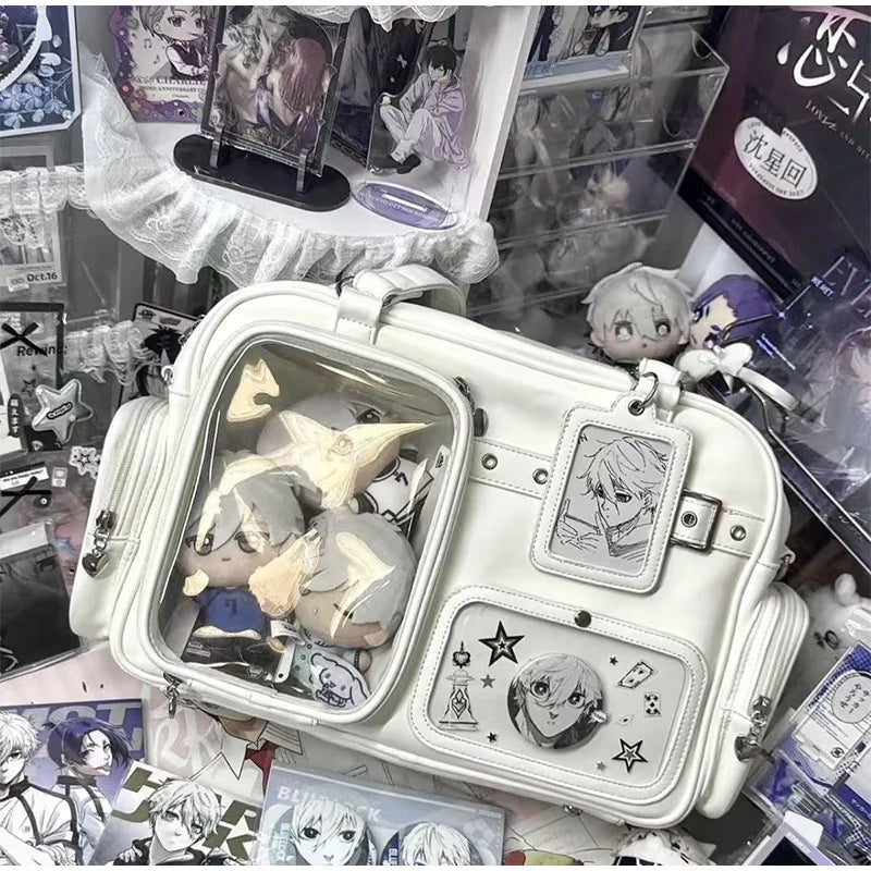 Japanese Tote Bag Fashion Concert Shoulder Bag Student Backpack Transparent Multi-pocket Messenger Bag Zipper Storage Pain Bag