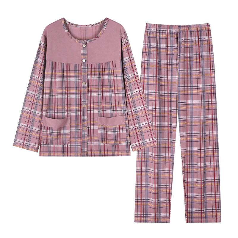 Women Small Flower Pajamas Set Big Yards Pijamas Mujer Autumn Sweet Cute Princess Long Sleeve Cardigan O-Neck Nightwear Homewear