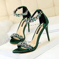 Open Toe Rhinestones Sandals Women 2024 New Designer Luxury High Heels Female Shoes Summer Heeled Satin One Word Belt 368-1