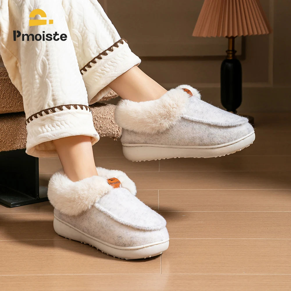 Platform Slippers Women Wedge Memory Foam  TPR Non Slip Sole Warm Fuzzy Winter Durable Bedroom Shoes Cozy Comfort