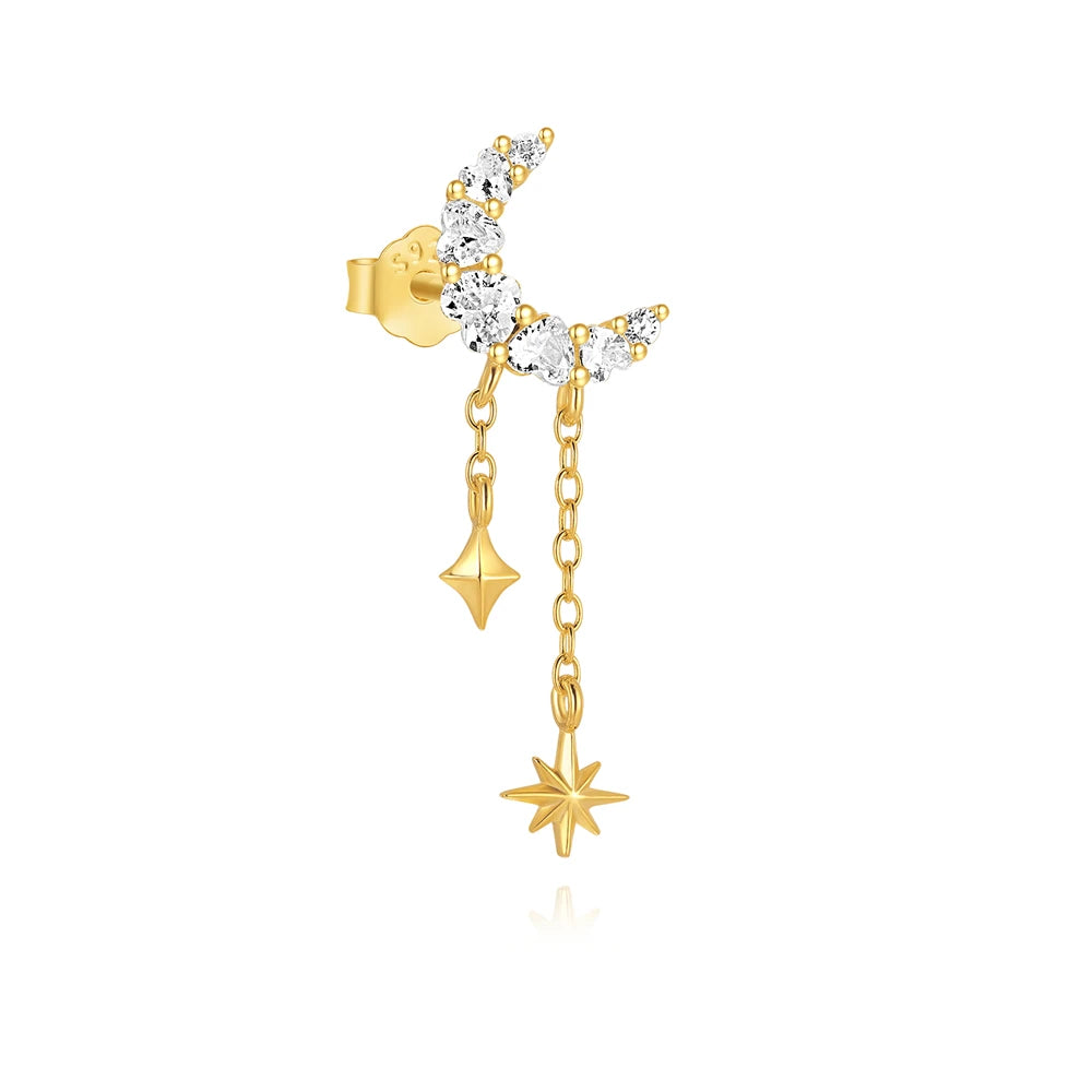 CANNER 1PC 925 Sterling Silver Eight-pointed Star CZ Piercing Earring For Women Ins Tassel Chain Stud Earring Party Fine Jewelry