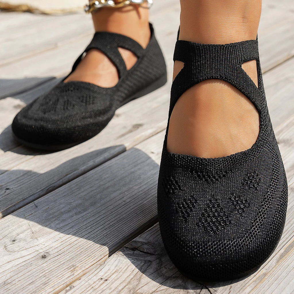 Round-toe small single shoes, fairy-style ballet shoes, comfortable knitted Mary Jane shoes