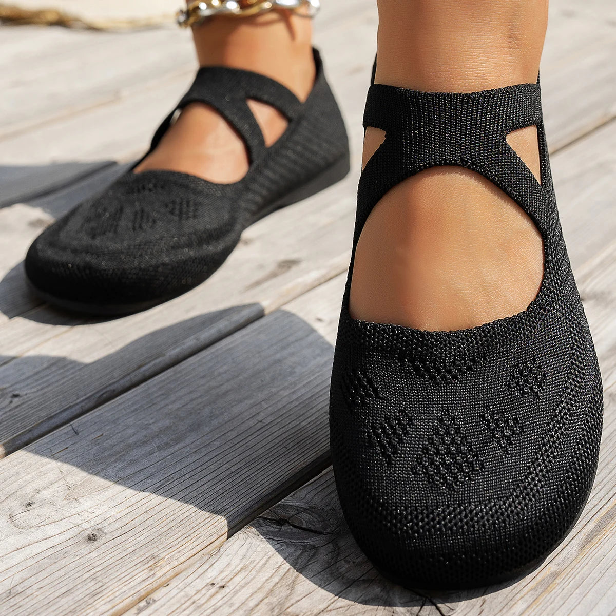 Round-toe small single shoes, fairy-style ballet shoes, comfortable knitted Mary Jane shoes