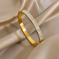 New Stainless Steel Waterproof Cuff Bracelet Bangle For Women Exquisite Shiny Inlaid Zircon Geometric Stacked Jewelry Gifts