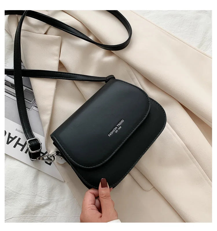 Trendy Saddle Shoulder Bag Women PU Leather Crossbody Bag Simple Solid Color Flap Messenger Bag Fashion Handbags Pouch