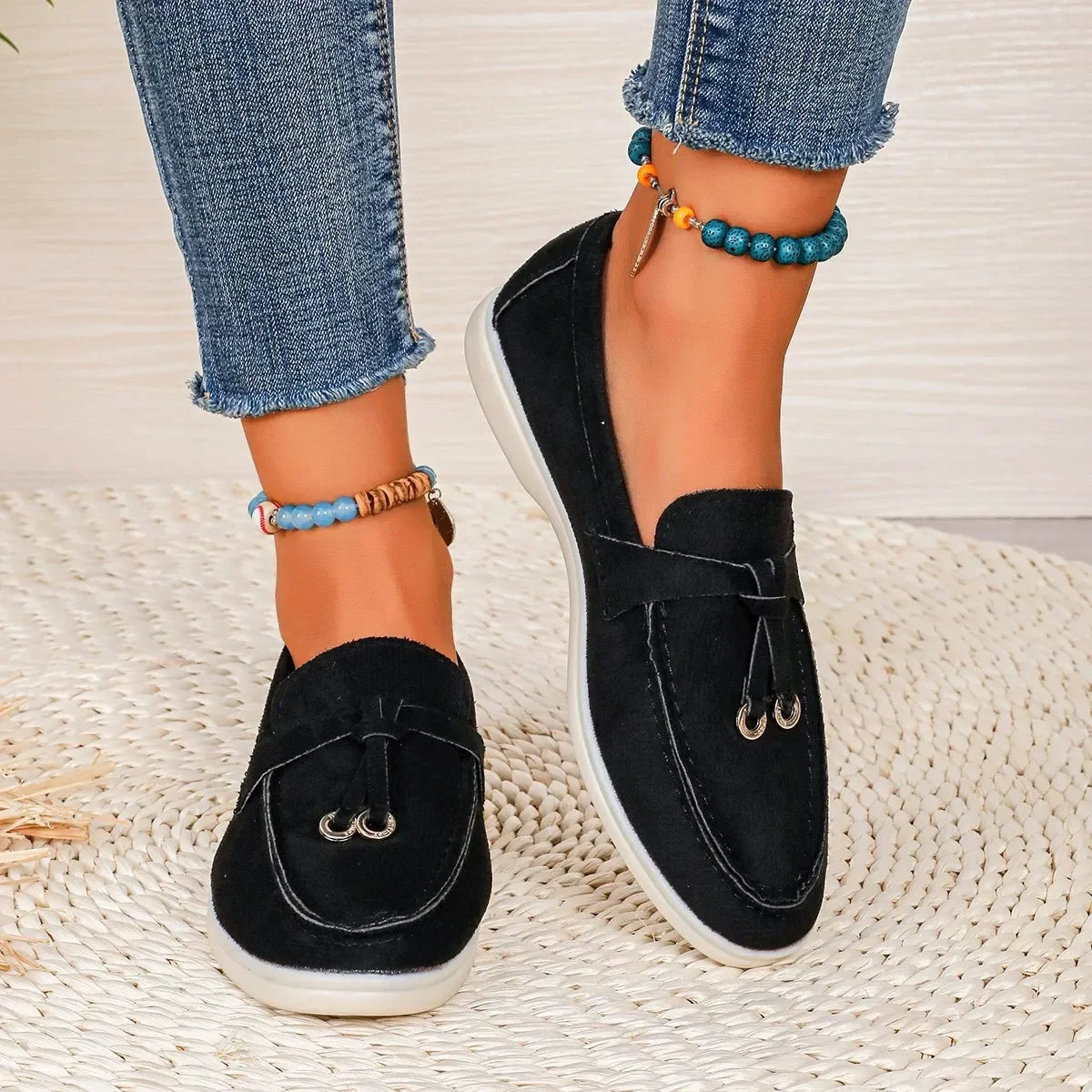 New Lefu Shoes Women's Soft Leather Retro Lazy Man Step on Thick Sole Flat Bottom Comfortable Single Shoe