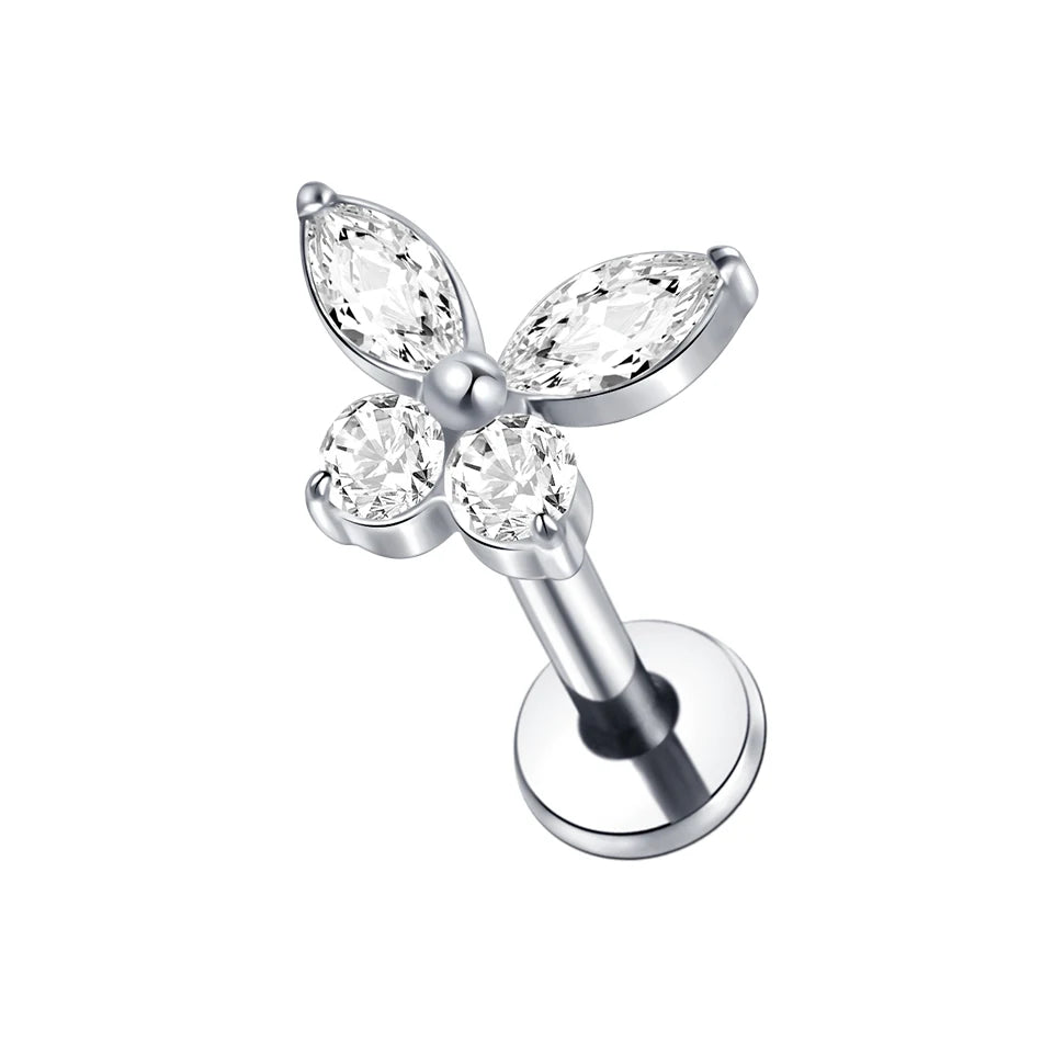1Pc Titanium Ear Cartilage Stud Earrings for Women Internal Thread Zircon Flower Ear Lobe Tragus Helix Lip Rings Jewelry 16G