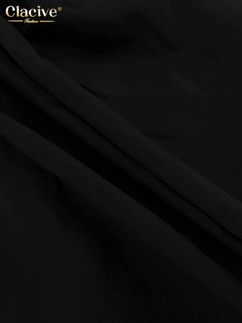 Clacive Sexy Slim Black Women's Dress 2024 Bodycon Stand Collar Long Sleeve Mini Dresses Elegant Lace Spliced Female Dress
