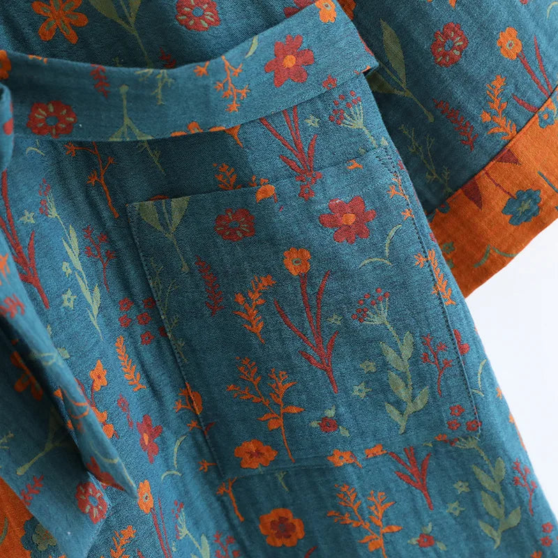 Spring Summer Yukata Print Flower Cotton Robe Sleepwear Female Japanese Retro Kimono Bathrobe Loose Casual Home Dressing Gown