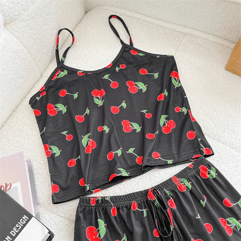Summer Elegant Floral Print Sleepwear Women Sexy Ultra-Thin Vest and Shorts Comfortable Loungewear Breathable Nightwear HomeWear