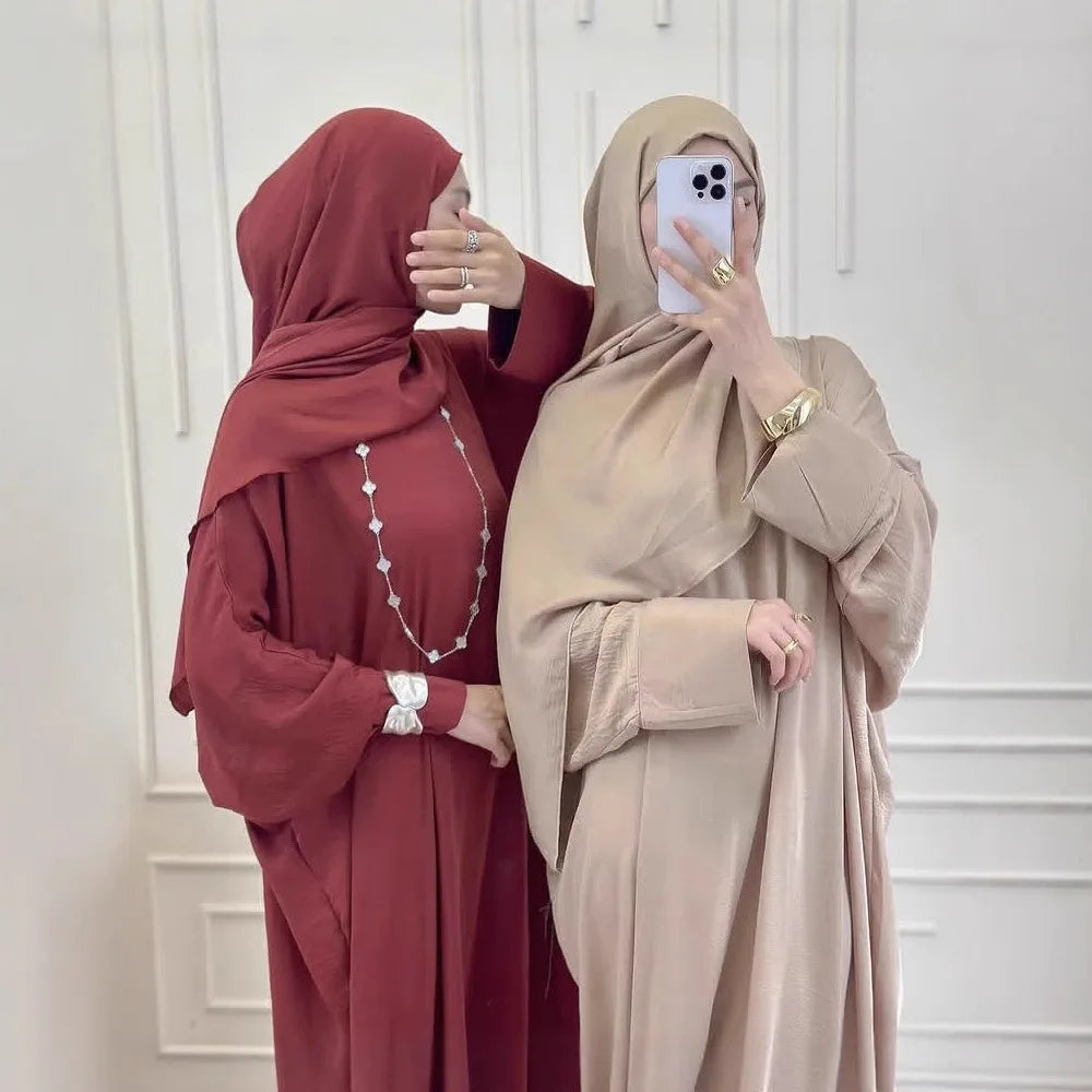 Women Muslim Modest Closed Crinkle Dresses Hijab Long Sleeve Abaya Kaftan Islamic Eid Clothes Dress Musulmane Femme Vestidos New