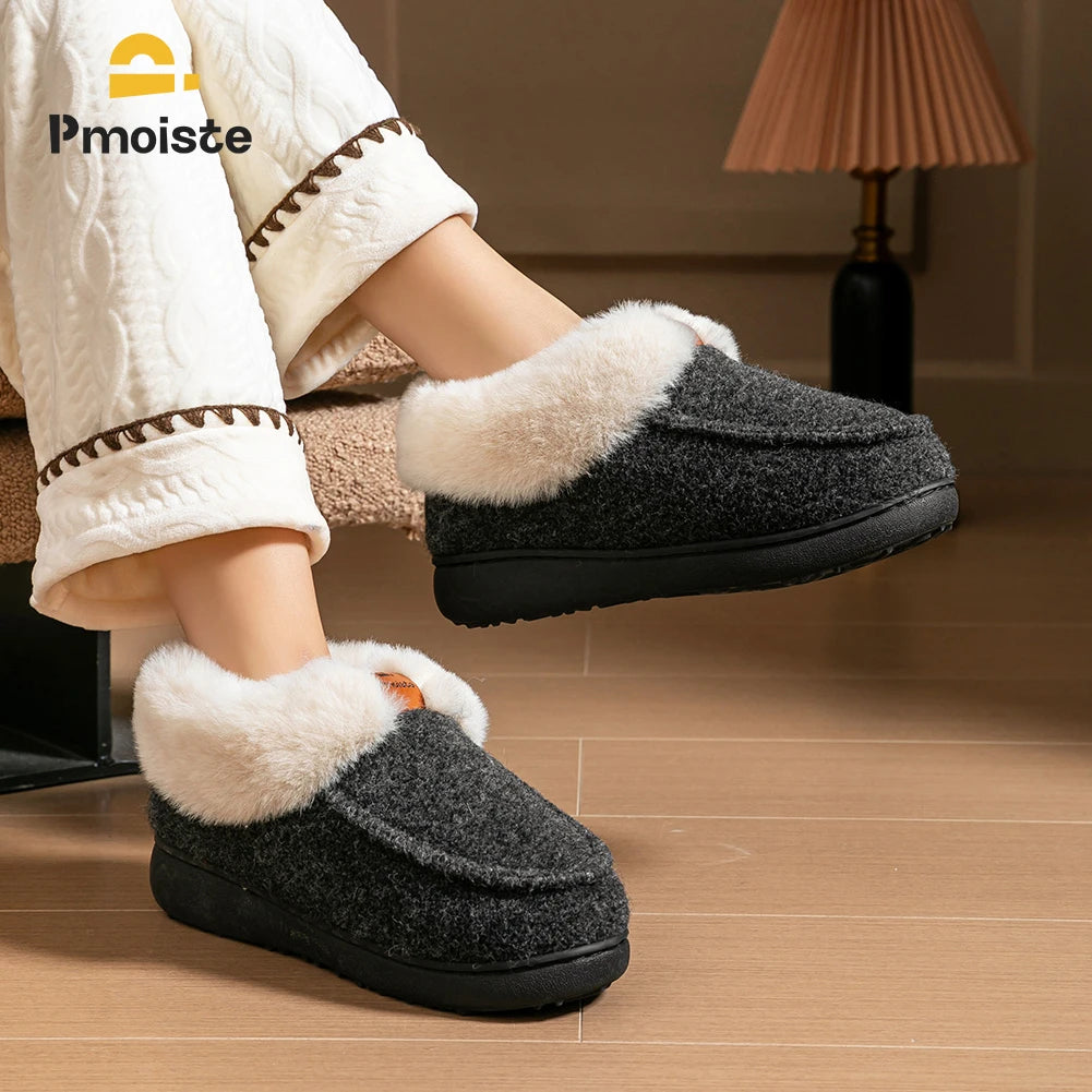 Platform Slippers Women Wedge Memory Foam  TPR Non Slip Sole Warm Fuzzy Winter Durable Bedroom Shoes Cozy Comfort