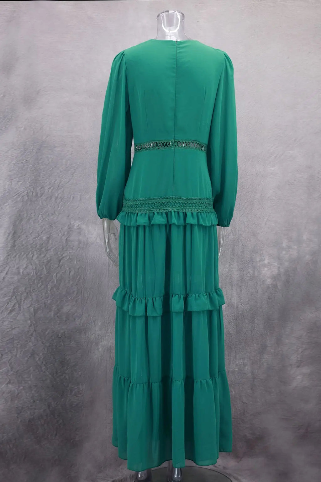 Elegant Womens Maxi Dress Ruffles Long Sleeve Hollow Out Evening Dresses Party Chic Robe Green Blue Purple New In Holiday Summer