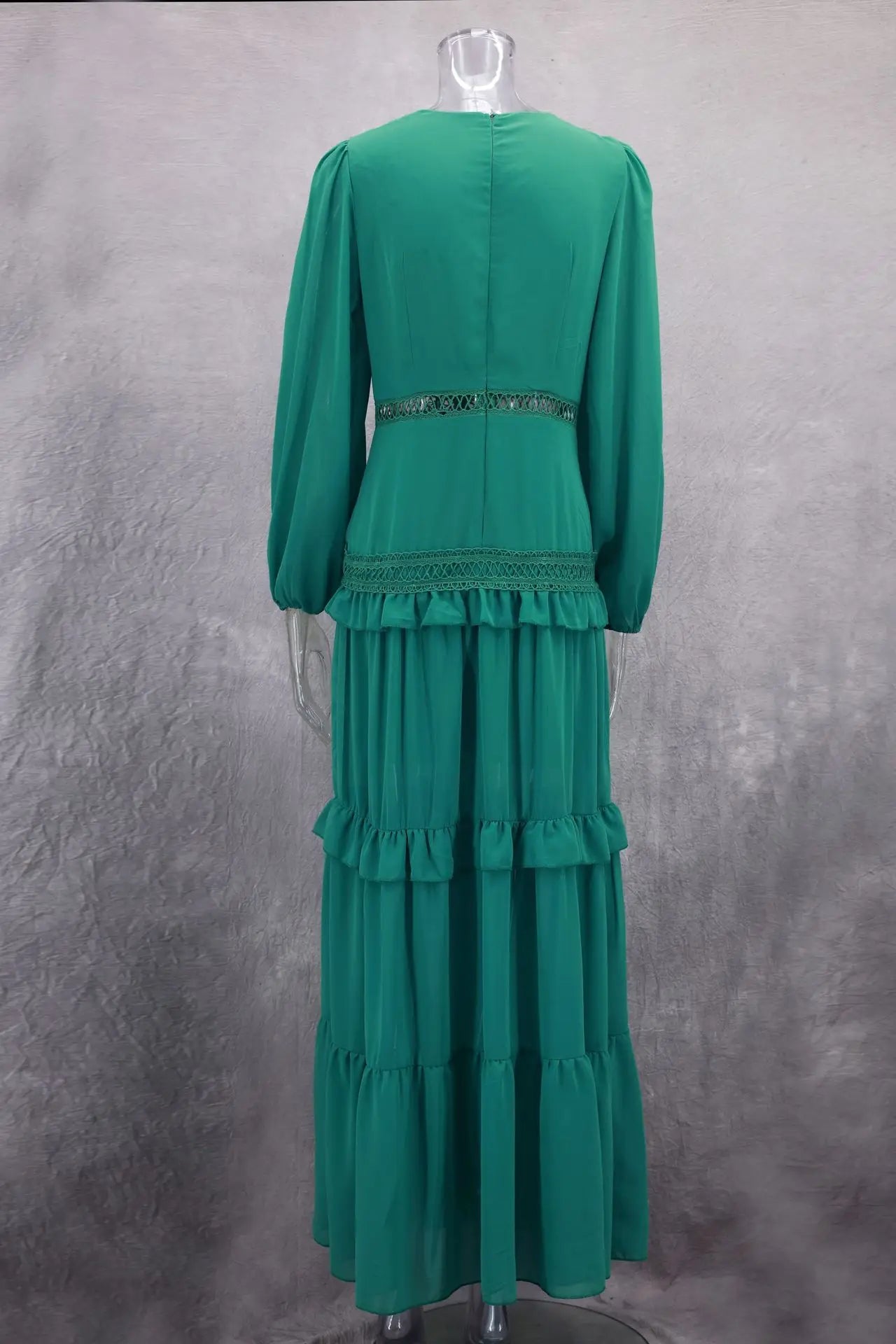 Elegant Womens Maxi Dress Ruffles Long Sleeve Hollow Out Evening Dresses Party Chic Robe Green Blue Purple New In Holiday Summer