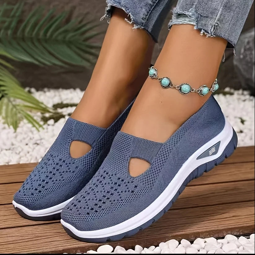 Women's shoes, casual sports shoes, solid color breathable sports soft-soled lightweight walking shoes, low-top knitted casual s