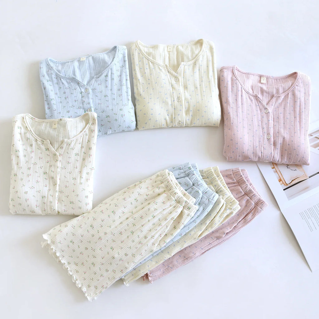 Summer Suit Short Sleeve Sleepwear Women's Cotton Floral Pyjamas Women Pajama Sets Two-Piece Nightwear Pijama Home Clothes