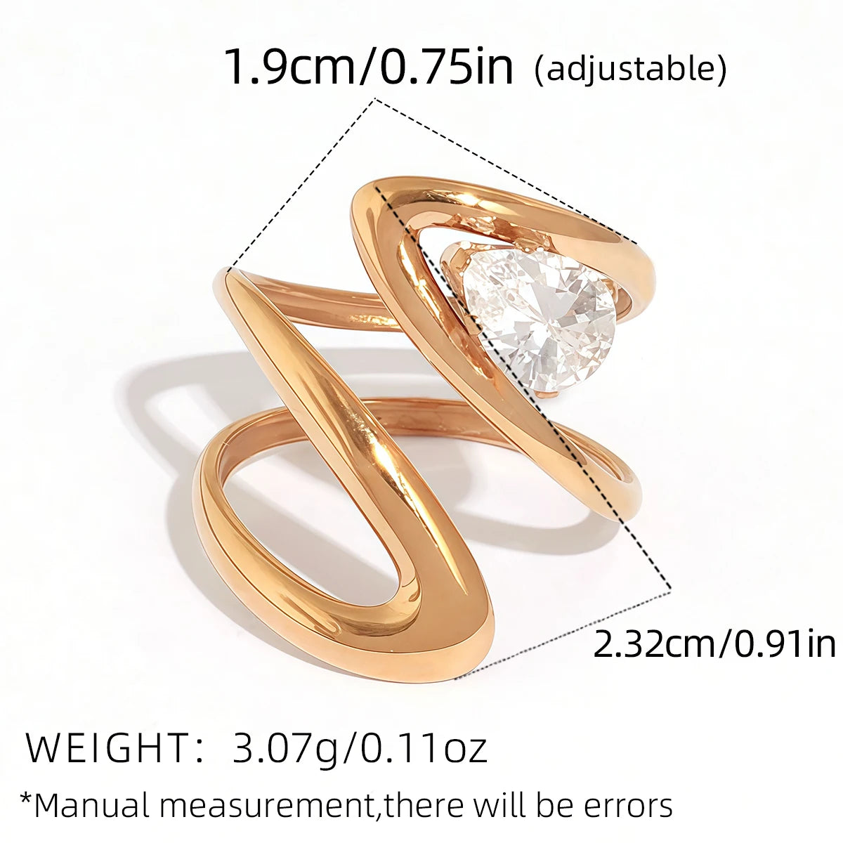 Statement Stainless Steel Delicate Shiny Cubic Zirconia Ring For Women High Quality 18K Gold PVD Plated Finger Jewelry Gift