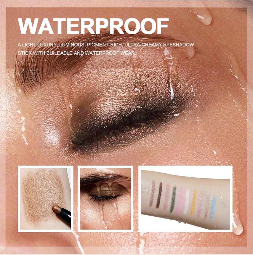 12 Colors Eyeshadow Pencil Stick Shimmer And Matte Waterproof Metallic Glitter Eye Shadow Highlighter Pencil Eyeshadow Cosmetics