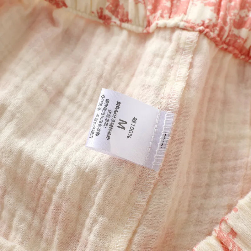 Spring /Autumn Chinese Style Pajamas for Women Cotton Gauze Lace-up Long-sleeved Pants Elegant Home Clothing Kimono Home Clothes