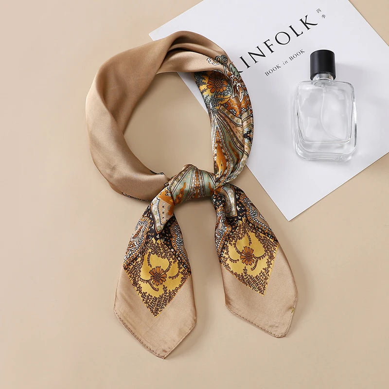 Luxury Women Silk Square Scarf Shawl Fashion Xiaoxiangfeng Print Design Satin Hijab Wraps Neckerchief Female Hair Bands 70*70CM