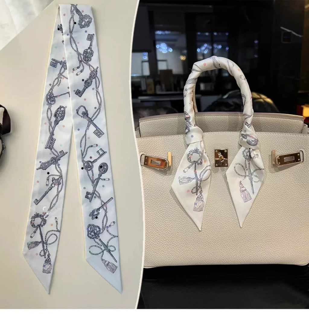 New 2025 simulated silk wrapped bag strap bag handle silk scarf tied bag ribbon decorative small streamer