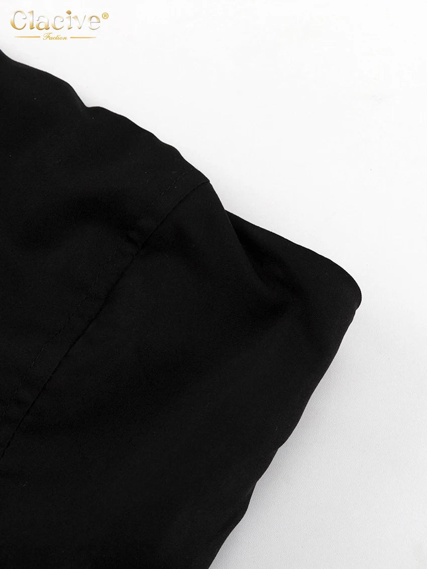 Clacive Sexy Slim Black Women's Dress 2024 Bodycon Stand Collar Long Sleeve Mini Dresses Elegant Lace Spliced Female Dress