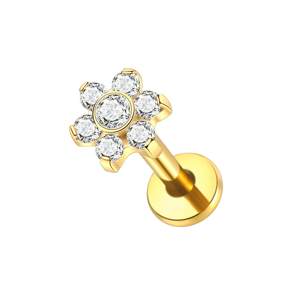 1Pc Titanium Ear Cartilage Stud Earrings for Women Internal Thread Zircon Flower Ear Lobe Tragus Helix Lip Rings Jewelry 16G