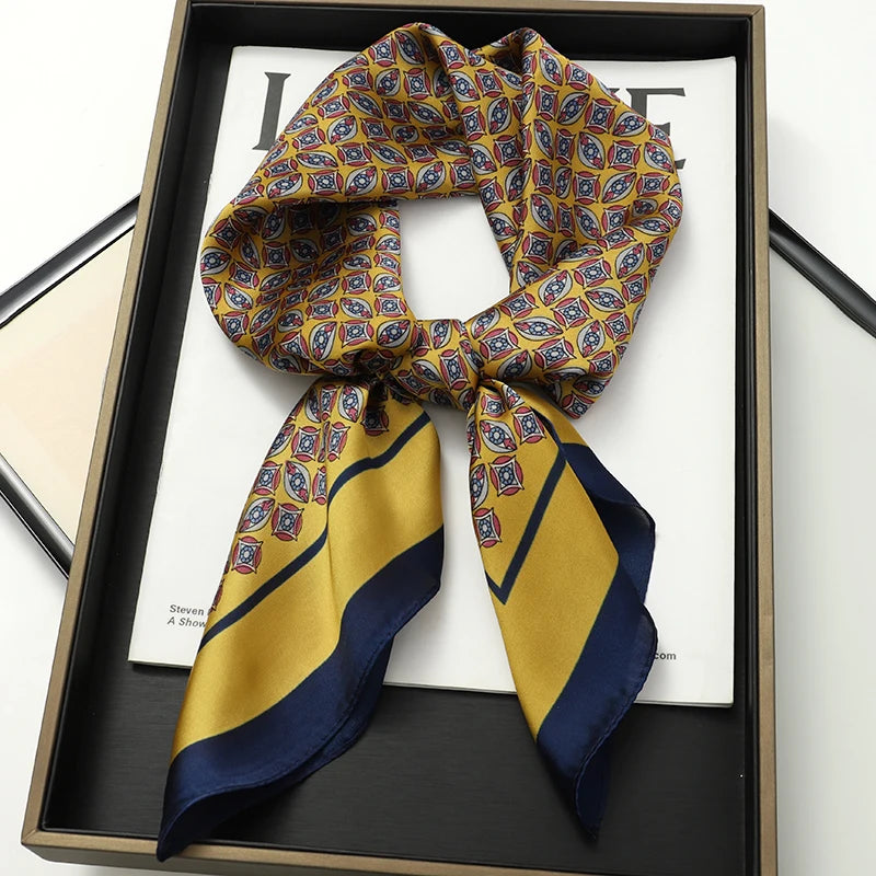 Luxury Women Silk Square Scarf Shawl Fashion Xiaoxiangfeng Print Design Satin Hijab Wraps Neckerchief Female Hair Bands 70*70CM