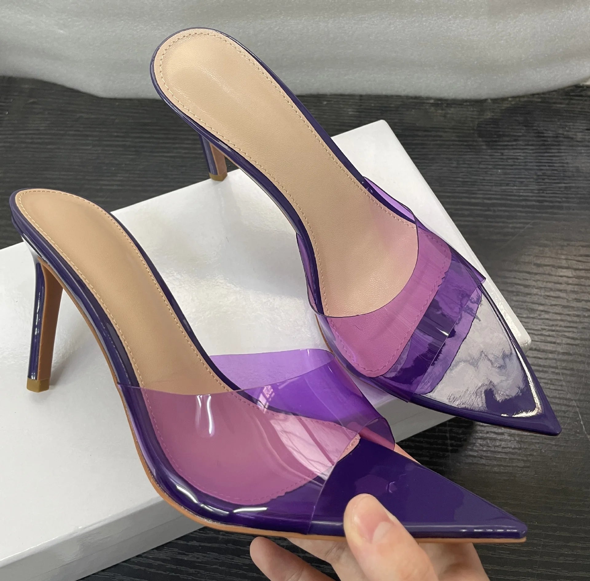New Summer Women's High-heeled Sandals Transparent High-heeled Slippers Stiletto Pointed Toe Slip-on High-heeled Sandals