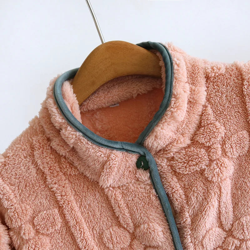 Autumn and Winter 2026 New Women's Nightgown Flannel Sweet and cute Bathrobe Women's Nightdress Stand collar Button Home Dress